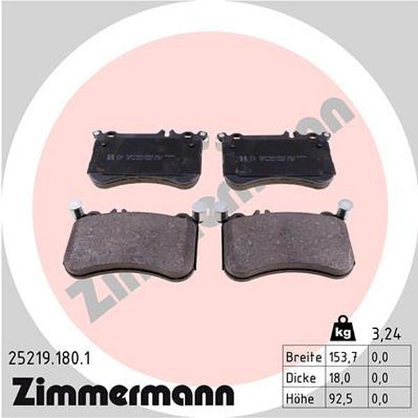 Zimmermann Brake Pad Set, 25219.180.1 25219.180.1